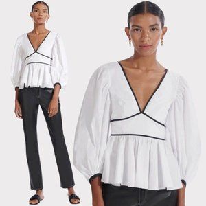 STAUD Luna Contrast White Peplum Top with Open Back Size 2